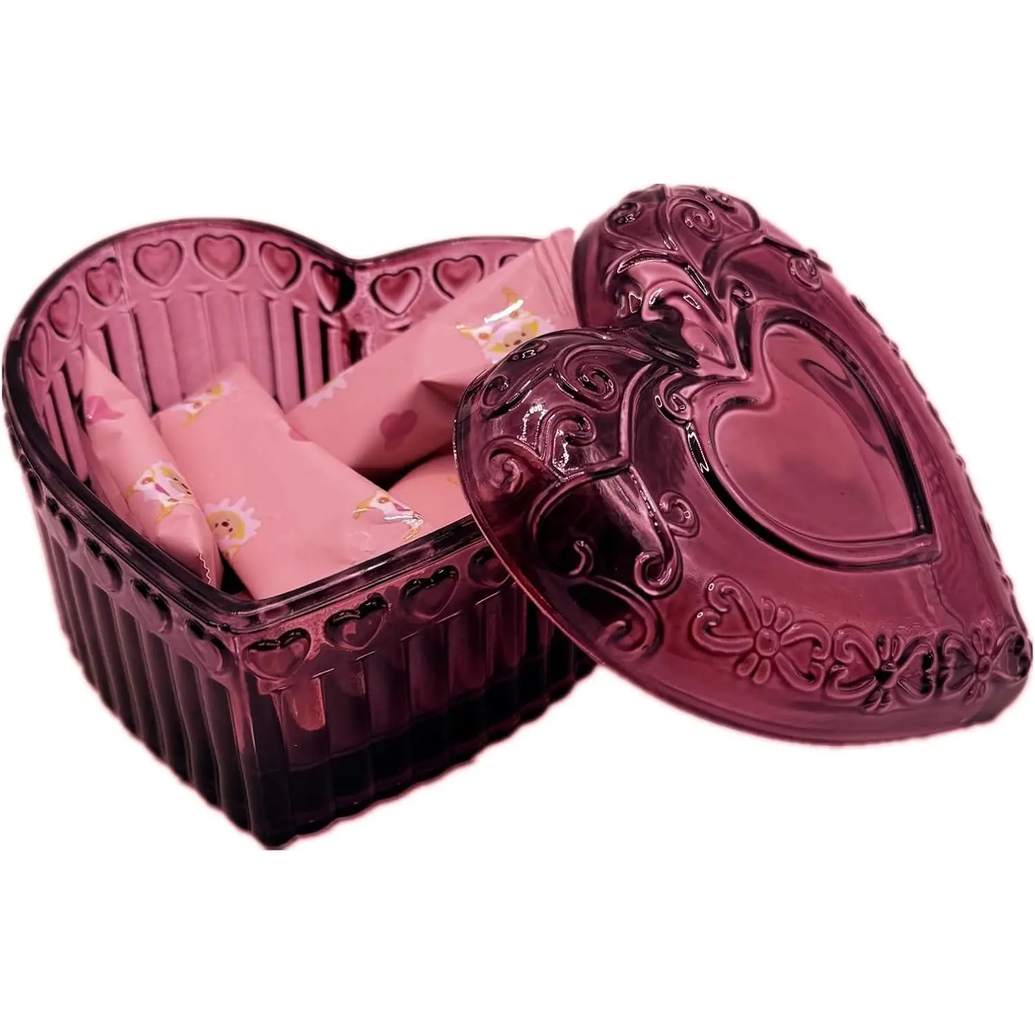 Vintage Red Glass Heart-Shaped Storage Display Box - Wedding Souvenir Gift for Girlfriend, Wife, Ideal for Rings, Earrings, Trinkets, Girl Women's Home Organizer Decor U2-GRB003, Organiser