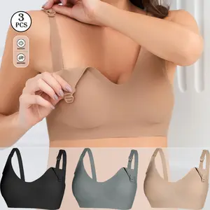 3 PCS Nursing Bras for Breastfeeding Pregnancy Moms Maternity Wireless Front Opening Bra Seamless Stretchy Fit Adjustable Straps Breathable Postpartum Essentials Everyday Wear Pregnant