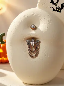 Punk Dark Heart Artificial Zircon Bat Chain Belly Ring, Halloween Navel Piercing Jewelry for Women, Body Jewelry Accessory, Body Piercings Accessories