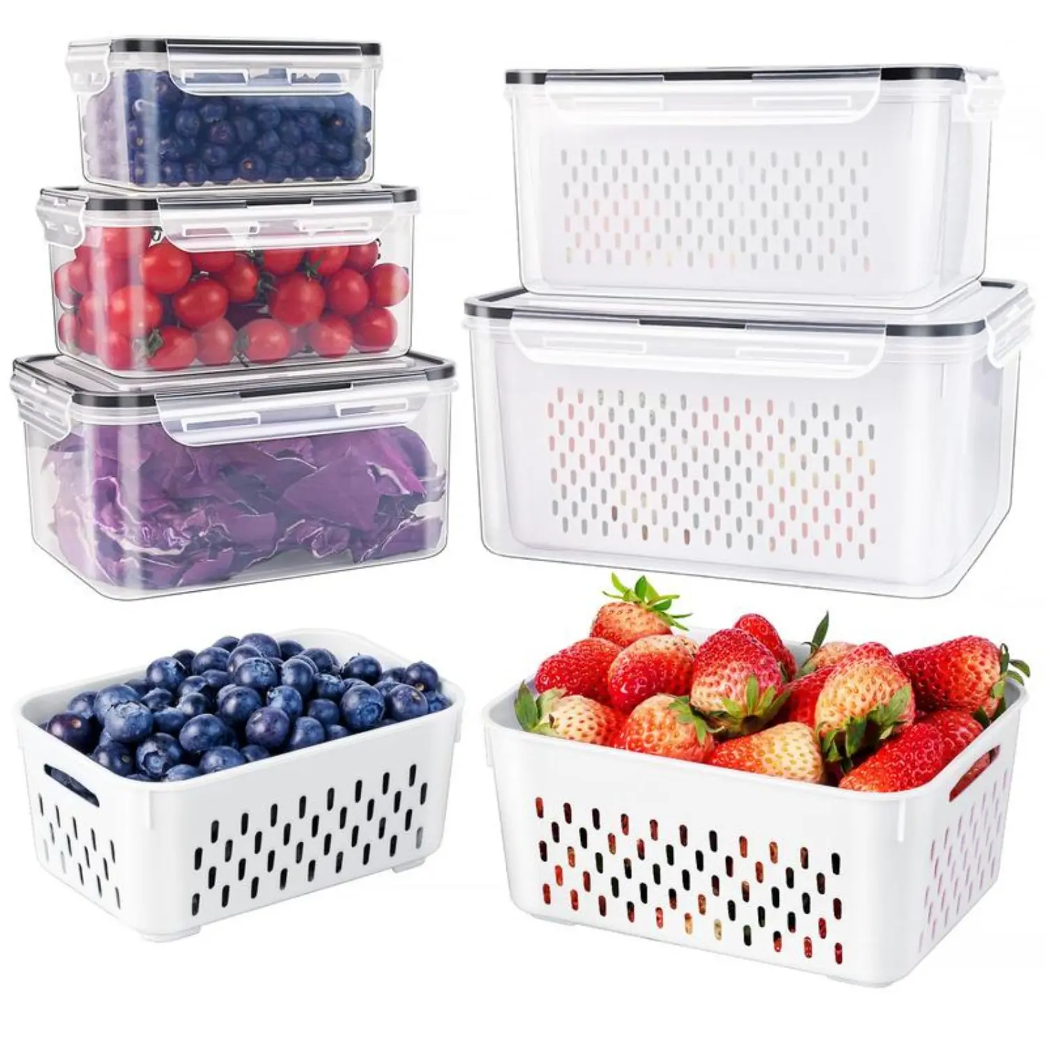 3 Pack Fridge Organizers and Storage - Stackable Fruit Storage Containers for Fridge with Removable Colander, BPA-Free Food Storage Container for Salad Berry Lettuce Vegetables Meat Keeper Fresh Thanksgiving tableware Mother's Day Gifts
