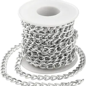 16.4 Feet Aluminum Curb Chains 10x6.5x1.8mm Twisted Links Cross Cable Chains Silver Plated with Spool for Pendant Necklace Jewelry Making, 10x6.5x1.8mm-Silver