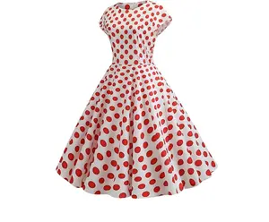 Women's Dress Retro Vintage Swing 1950's Short Sleeve Polka Dots Print