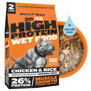 Bully Max 26/12 High Protein Wet Dog Food for Muscle Growth 592 Calories per Cup Made with Real Chicken, Barley, Oats, and Omega-3s