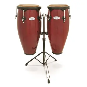 212 MAIN Toca Synergy Series Wood Conga Drum Set with Double Brace Stand, Rawhide Head, Red Percussion Instrument