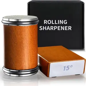 Rolling Knife Sharpener Set, Wooden 1 Set Tumbler Knife Sharpener Or 2 Counts Replacement Grinding Discs, Knife Sharpening Tools, Kitchen Accessories, Kitchenware, Home Cutting