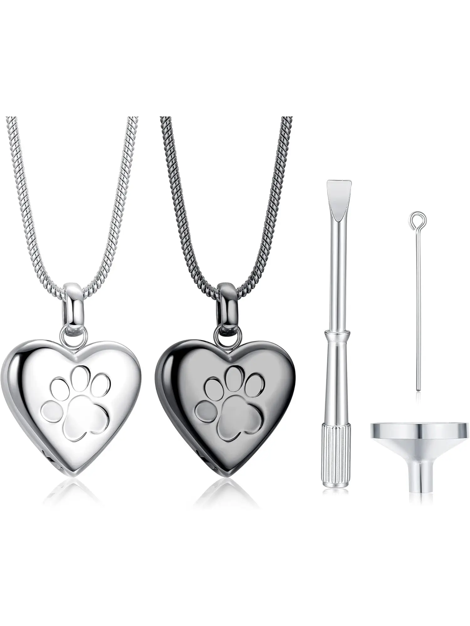 2PCS Pet Cremation Jewelry for Ashes Pendant Paw Print Pet Heart Urn Necklace Memorial Keepsake Jewelry for Pet/Dog's/Cat's Ashes with Filling Kit Heart Shaped Necklace Heart Design Necklace