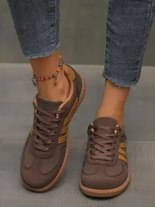 Women's Casual College Style Lace-Up Flats, Patchwork Design, Vintage Campus Shoes, Perfect for Daily Wear, Walking Shoes