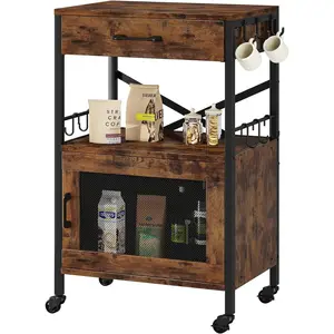 NEW Kitchen Island Cart, Kitchen Storage Cart with Drawer, Microwaves Stand, Coffee Cart, Rolling Kitchen Cabinet Cart with Hooks for Kitchen, Dining Room