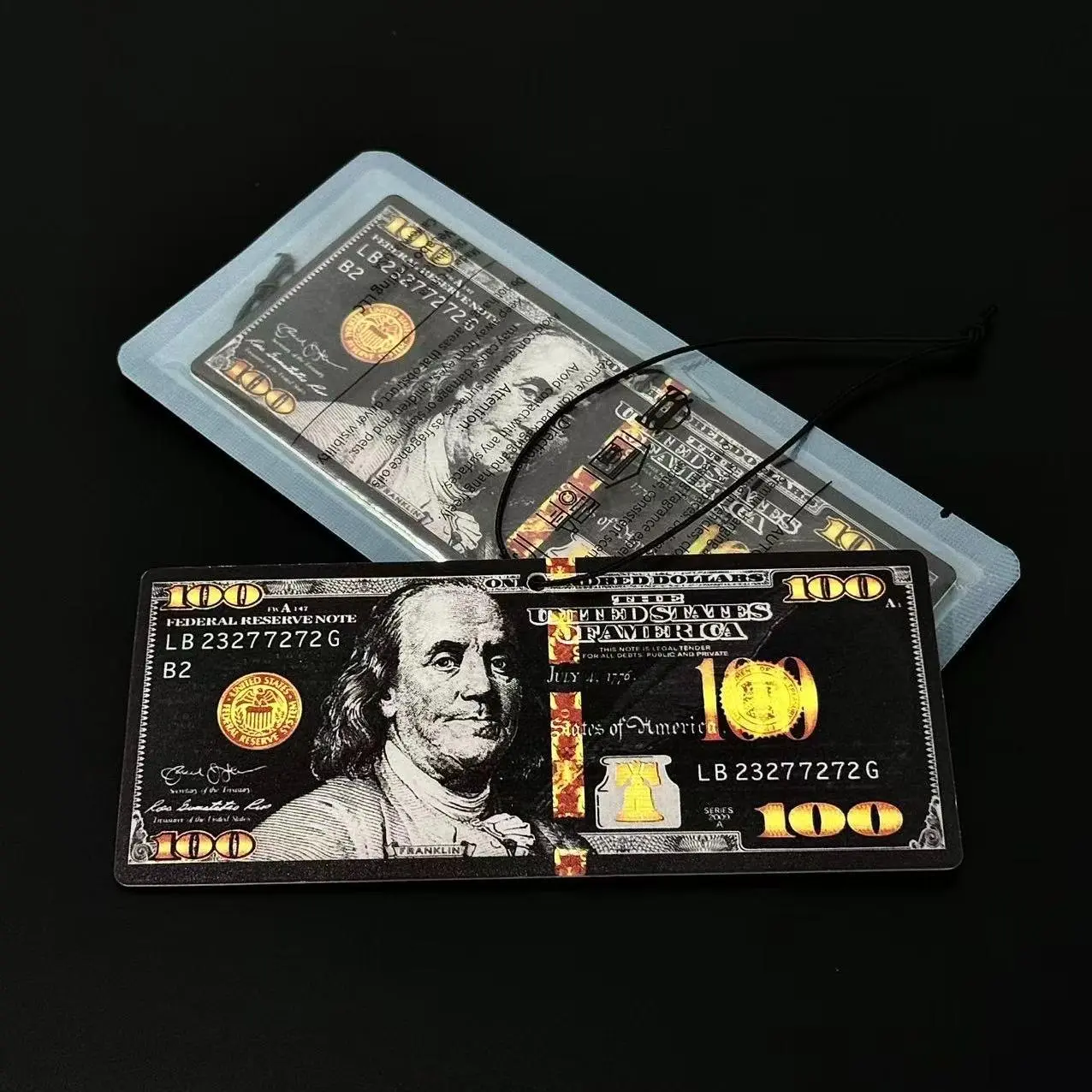 Automotive Premium Air Freshener, Luxury Black&Gold Dollar Bill Hanging Fragrance