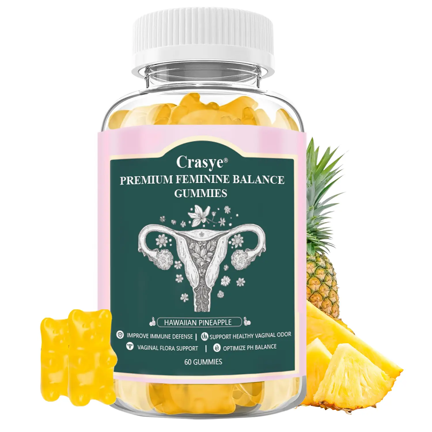 Premium Feminine Balance Gummies PH BalanceHealth Gummies Probiotics Hawaiian Pineapple Female Gummies for Women Private Area 60Gummies 30 Servings Vi