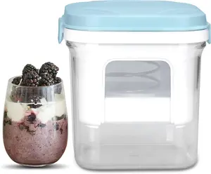 Greek Yogurt Strainer with Lid, Yogurt Maker with Ultra-Fine Nylon Mesh and Press, 1.5 Qt Capacity, BPA-Free, Aqua Blue