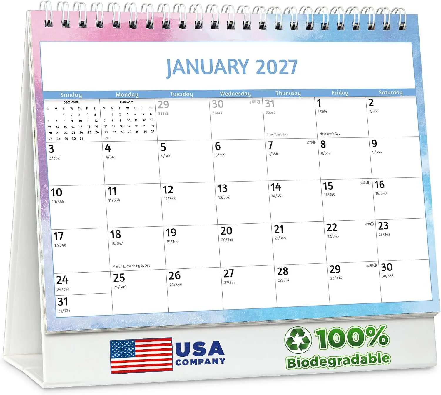 EcoEarth Biodegradable Standing Desk Calendar - 8x6 in Tent-Style Monthly Flip Calendar - 18-Month (July 2026-Dec 2027) - Creative Art Design for Office Desk Users