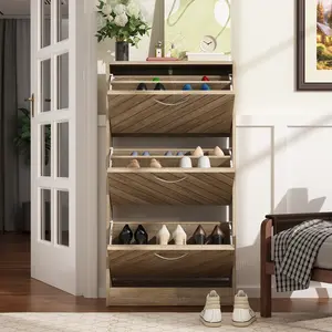FUFU&GAGA Modern 3-Drawer Shoe Cabinet: Sleek Slanted Design for Hallway/Entryway (22.4x9.4x42.3") Footwear Storage