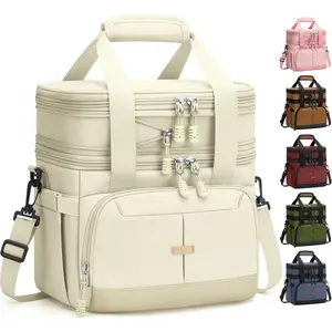 Lunch Box For Men Women Double Deck Insulated Lunch Bag For Men Woman Leakproof Expandable Cooler Bag with Adjustable  Strap for Work Shool Picnic(Beige,Medium)