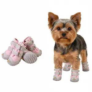 4-Piece PU Leather Dog Boots, Water-Resistant, Anti-Slip Sole, Soft Cushioning, Lightweight, Adjustable Velcro Straps, for Small to Medium Dogs, Outdoor Activities