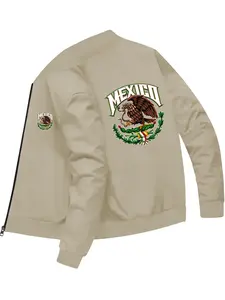 Trendy Casual Men's Mexico Eagle and Snake Pattern Printed Stand Collar Zipper Jacket Casual Fashion Jacket for Daily Wear and Leisure Activities Casual Jackets