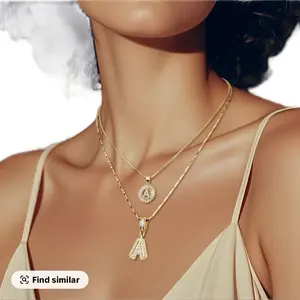 Women's Stackable Charms and Necklace with Initial Pendant Elegant Gold-Tone Jewelry Set
