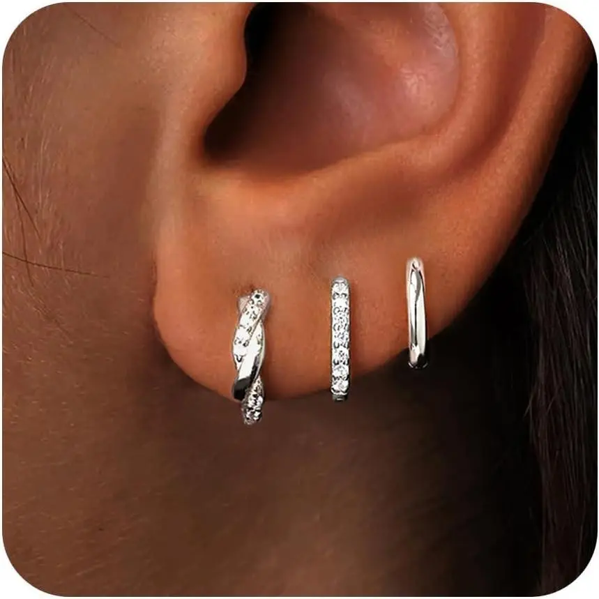 Women's Gold Huggie Hoop Earrings Set - Dainty Small Sterling Silver, Lightweight Hypoallergenic, Magnetic Jewelry for Multiple Piercings, Elegant Fashion Accessory