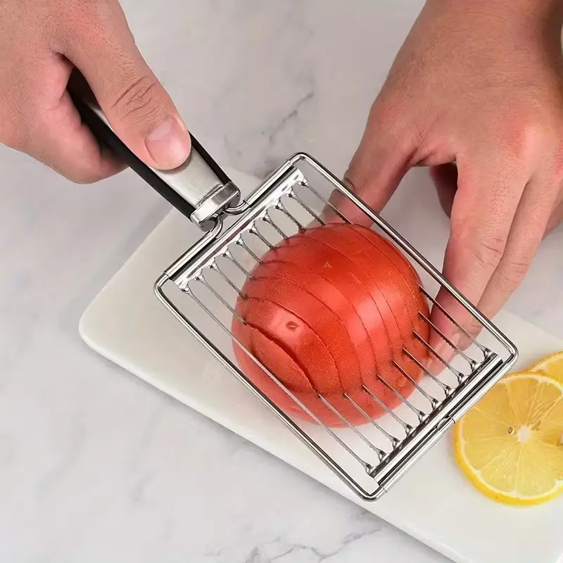 Stainless Steel Tomato Slicer, Manual Fruit & Vegetable Cutter, Egg Slicer, Kitchen Gadget for Perfect Slices & Dices, Durable Construction
