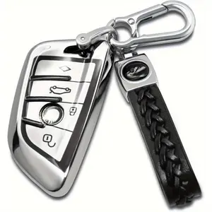 1pcs Creativity Suitable for BMW key fob Cover. Advanced soft TPU key box is compatible with F30 F45 F55 G20 G30 X1 X3 X4 X5 X6 X7 3 5 7 8 M5 M6 GT series smart key (Type B Silver Key Case + key chain set), Dustproof, Easy Install