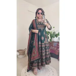 Cotton Anarkali Partywear Kurta 3 Piece Set, Affordable Indian Ethnic Wear