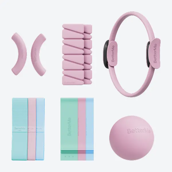 BetterMe Raspberry Pink Full Body Kit Ring, Dumbbells, Bands & Ball Home Gym Equipment Set for Women