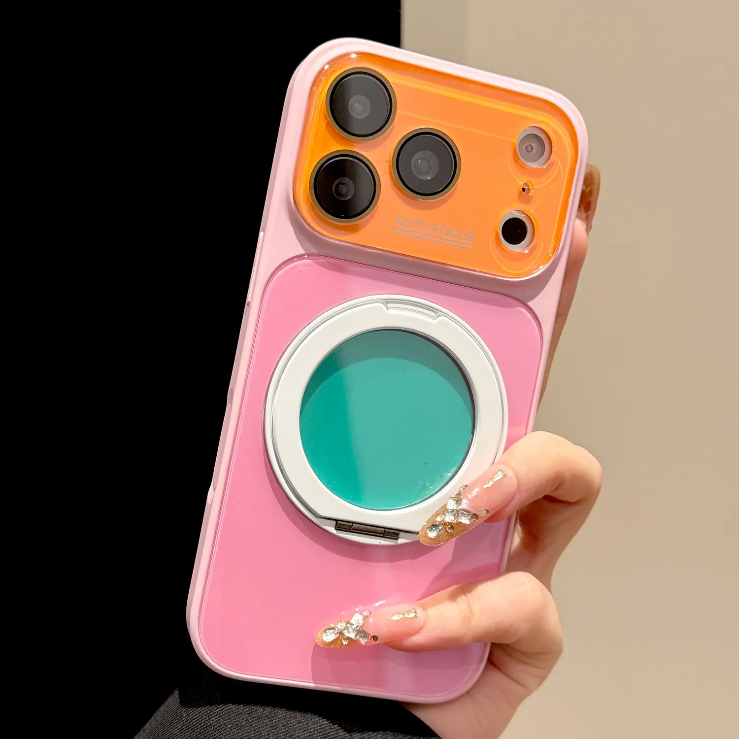 360° Rotatable Ring Stand Magnetic Candy Color iPhone Case for iPhone 17 16 15 14 Pro/Pro Max, Shock-Absorbing Drop Protection, MagSafe Wireless Charging & Car Mount Compatible, Cute Color-Block Cover for Women Girl