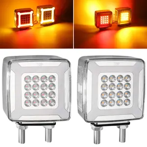 Partsam Pair Double Face Square Pedestal Fender Turn Signal Lights Halo Glow Double Stud, Amber/Red Square 47 Diode Led Turn Stop Marker Running lights Lamps 12V 24V 10-30V