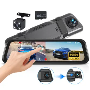9.66-inch Mirror Dash Cam Front and Rear View Camera 1080P IPS Touch Screen Night Vision Dual Camera Dashcam for Cars Trucks Vans, Loop Recording, 150° Wide Angle, Reverse Assist