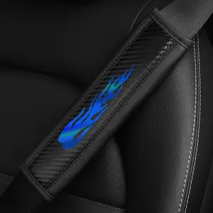 2pcs Carbon Fiber faux Leather Car Seat Belt Shoulder Protector Cover Protector Neck Protection Universal Fit Car Interior Accessory