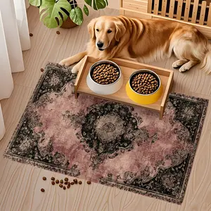 Washable Pet Mat with Vintage Floral Medallion & Symmetrical Border Design for Dogs & Cats | Highly Absorbent Reusable Pee Pad for Puppy Training & Non-Slip Food Mat. Ideal for Cat Litters, Dog Crates, Car Seats & Floors | Perfect Holiday Gift
