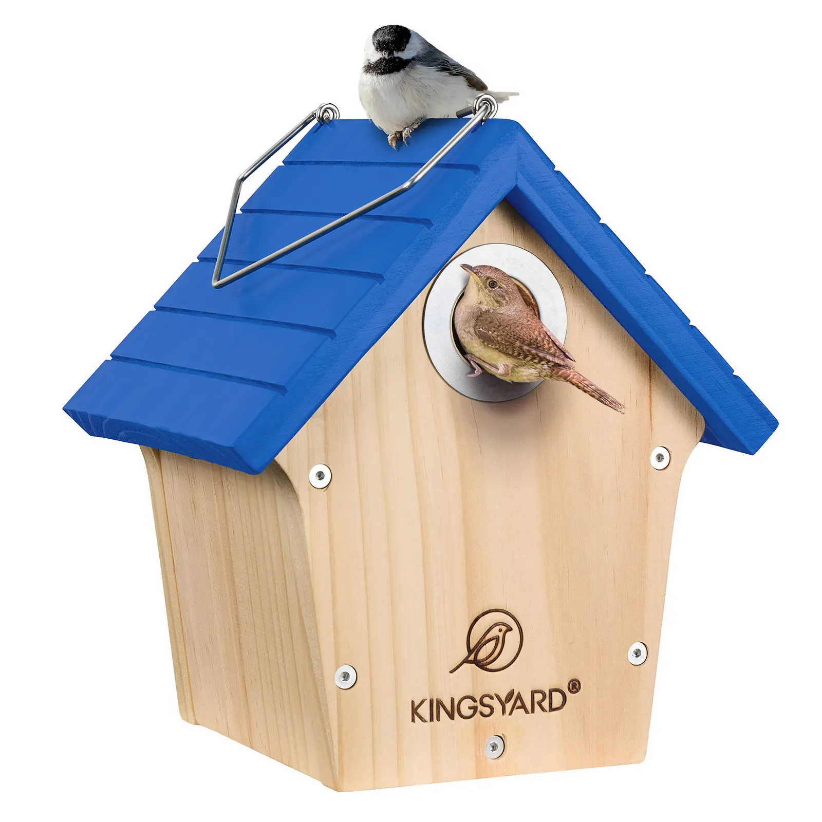 Kingsyard Wooden Bird House with Predator Guard Bluebird Attractor Premium Pine Wood Optimal Ventilation for Outdoor Garden Patio Nest Box Wildbird Watching - Birdwatching