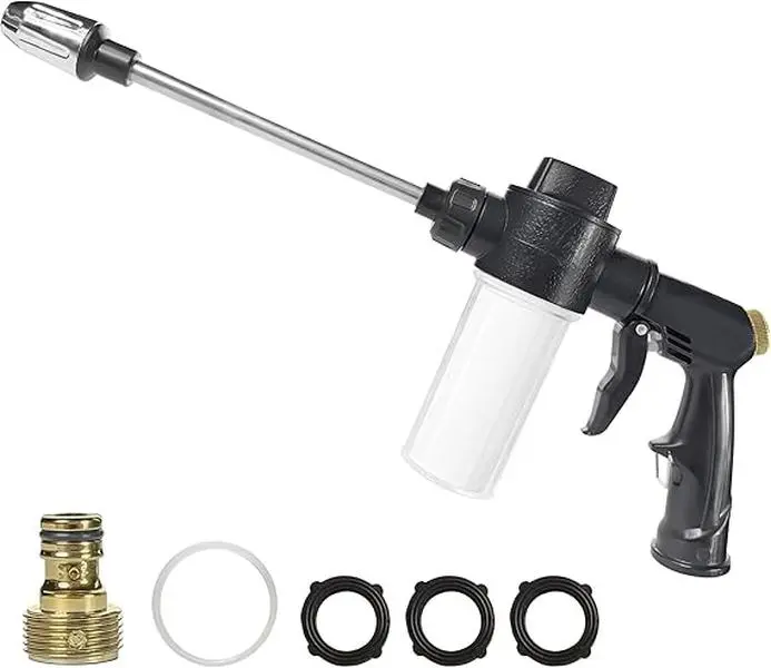 High Pressure Foam Gun for Garden Hose, Car Wash Soap Sprayer with 3.5oz/100cc Plastic Soap Dispenser Bottle, Adjustable Nozzle for Gardening, Solar Panel Cleaning, Pet Showering