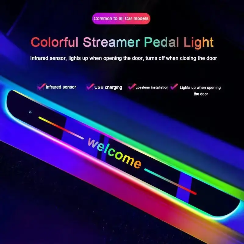 Hugexpen LED Car Door Sill Lights – RGB, Sensor Activated, USB Charging, 4PCS Set，Multi-Color Car Door Sill Light Set Adjustable Brightness, Led Lights For Car, Car Decorative Light