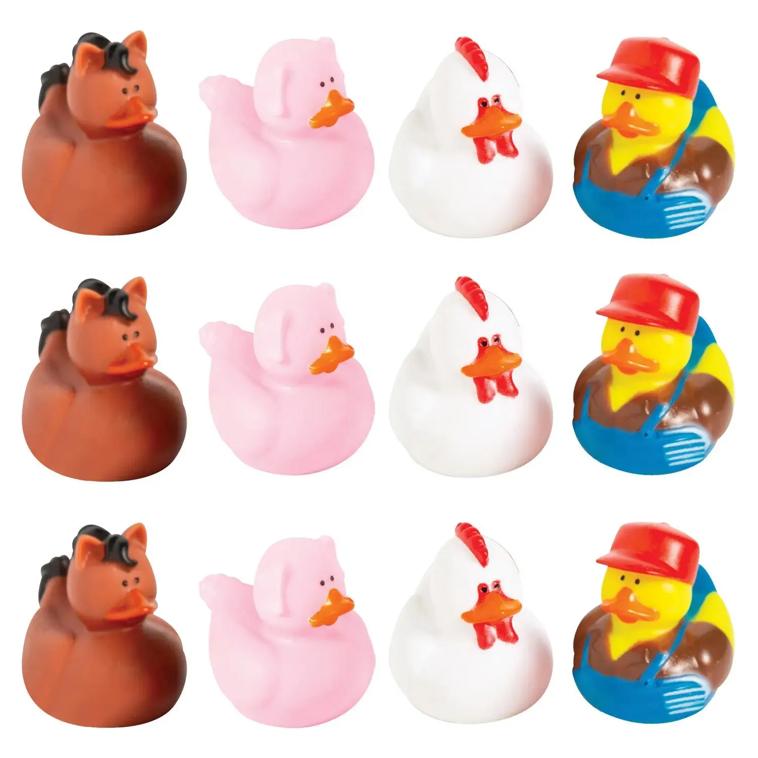 2" Farm Barnyard Farmer & Animal Characters Rubber Ducks - 12 Pc.