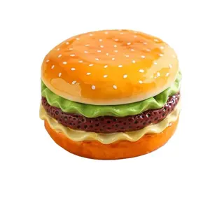 Ceramic Burger Ashtray with Lid, Dust-Proof, Lifelike Layered Design, High-End Lighter Accessory, Novelty Decorative Ornament for Living Room, Home Supplies