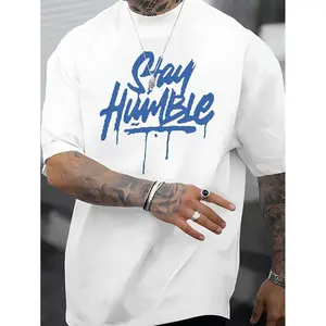 Blue Dripping Letter Graphic, Casual Short Sleeve Round Neck Summer Top, Machine Washable Relaxed Fit Tee for Men & Teens funk  volume  shirt Cotton Menswear apparel Soft T-Shirt