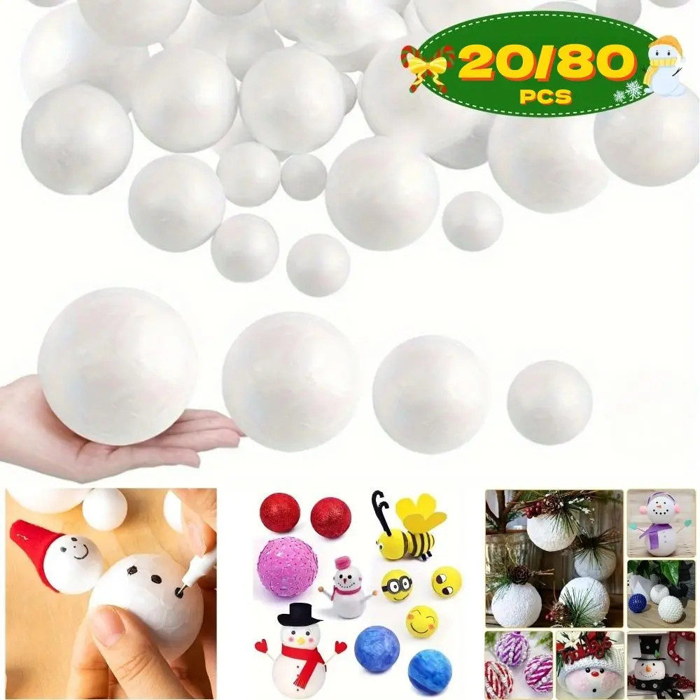 Round Foam Balls Solid Wedding Props, 4 Sizes Available, 20/80 Count, Mixed Foam Balls, Ideal for DIY, School Projects, Decorations, Party Favors, Birthday Party Favors