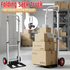 Folding Hand Truck Heavy Duty Foldable Dolly Cart with Wheels, Aluminum Collapsible Hand Cart Portable Trolley Dolley with Telescoping Handle Non-Slip Multifunctional for Moving and Travel Use