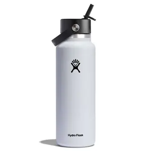 Hydro Flask 40oz Wide Mouth Flex Straw Bottle - White: Vacuum-Insulated, BPA-Free