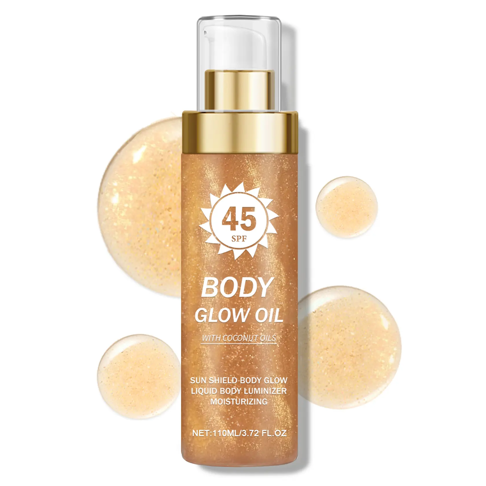 Sunscreen Body Glow Oil,Broad Spectrum SPF 45,Glitter Shimmer Oil with Sequin Mica,Lightweight Non Sticky Sunscreen with Zinc Oxide Sun-kissed Skin Moisturizer,Beach Essentials