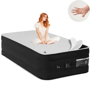 Queen Air Mattress 17" Inflatable Blow Up Mattress Airbed with Built-in High Capacity Pump Adjustable Non-Slip Bottom Portable for Home or Camping