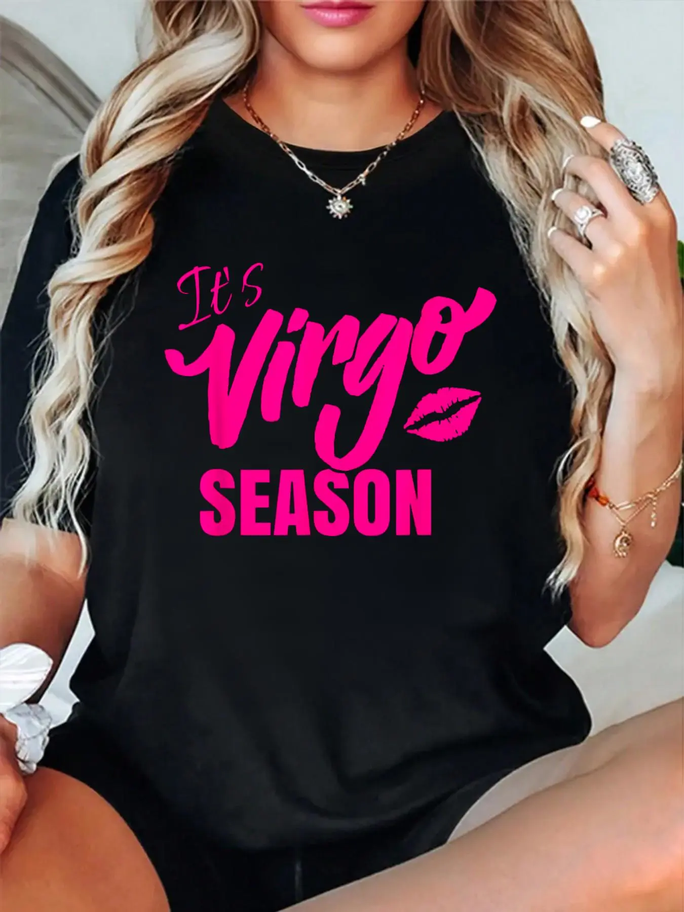 100% Cotton T shirts It's Virgo Season Birthday Party Virgo Shirt Outfit T-Shirt Breathable & Comfort Fit Tee Women,Short Sleeve Crew Neck Top for All Seasons,Graphic Tees Women Tops