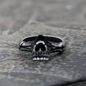 GTHIC Gothic Ferocious Skull Biker Ring for Men and Women Gothic Jewelry Gift Stainless Steel