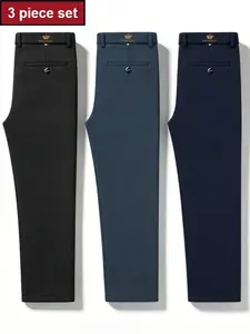 Three-Pack Men's High-Stretch Business Dress Pants, Straight-Fit, Wrinkle-Resistant, Breathable & Comfortable, Polyester, Multiple Colors, All-Season Wear, Formal Trousers for Men, Ideal for Office, Daily Commute & Casual Occasions