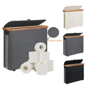 Elegant Narrow Toilet Paper Holder with Lid, Classy Bathroom Tissue Storage Organizer, Waterproof Oxford Fabric for Mega Rolls