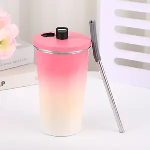 Ombre Color Changing Tumbler with Diamond Design - 600ml Leak-Proof Stainless Steel Cup - Sweatproof & Keeps Temp - for Iced Coffee & Boba Tea - with Straw & Lid Dinnerware Set of 2 Oval Tumbler with Straw Pebble Cup & Saucer Set Cup Large bottles Kids