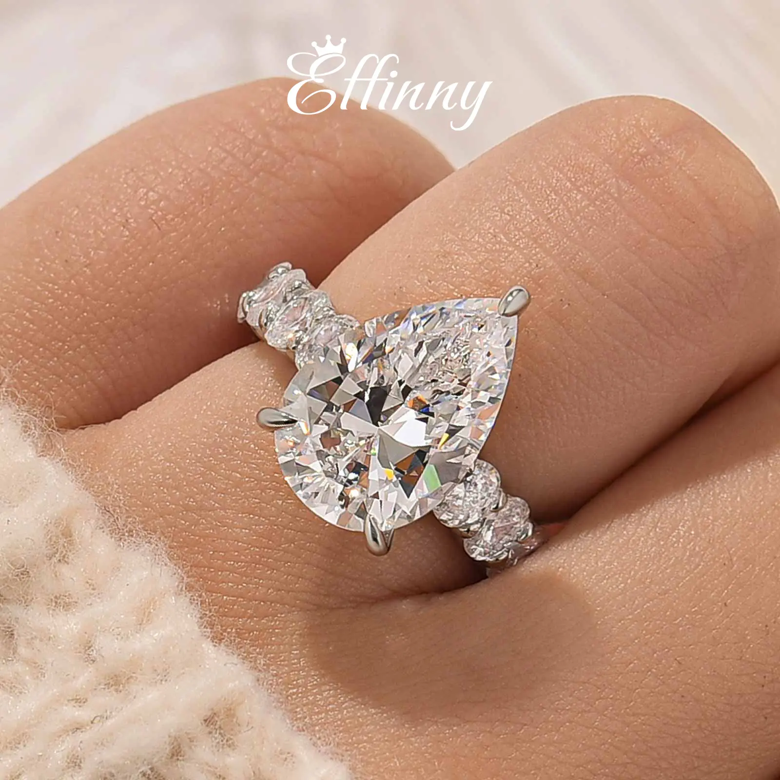 Effinny Jewelry 5.0ct Pear Cut Engagement Ring, 925 Sterling Silver Promise Ring, 5A Cubic Zirconia Bridal Ring for Women, Wedding, Travel, Promiserings, Teardrop Bridal Rings