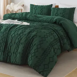 Comforter King Size Emerald Green (104x90 Inch), 3(1 Boho Comforter, 2 Pillowcases) Dark Forest Green Tufted Farmhouse Comforter, Microfiber Geometric Comforter