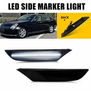 AUTOONE For 2003-2006 Infiniti G35 Sedan 4D White Front Bumper LED Side Marker Lights, Smoked Lens, 2pcs, LED Side Marker Lights White